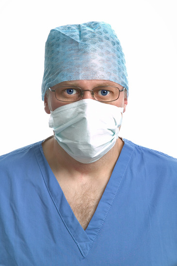 Surgeon wearing lead glasses