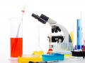 Chemical laboratory with microscope test tube flask